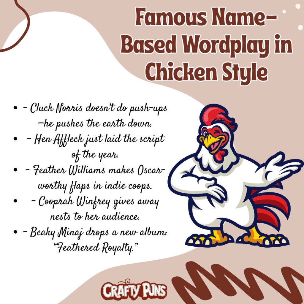 Famous Name-Based Wordplay in Chicken Style