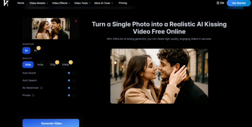 AI Kiss Videos Generator Experience Virtual Romance with Favorite Celebrities Using Vidful.ai